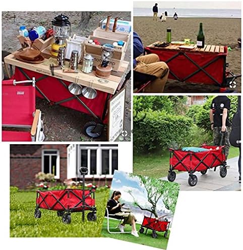 Folding Wagon Garden Carts Outdoor Carts Wagons Beach Cart Folding Wagon Four-Wheeled Camper Wagon Collapsible All Terrain Wagon Wagons (Red 105 * 43 * 85cm)