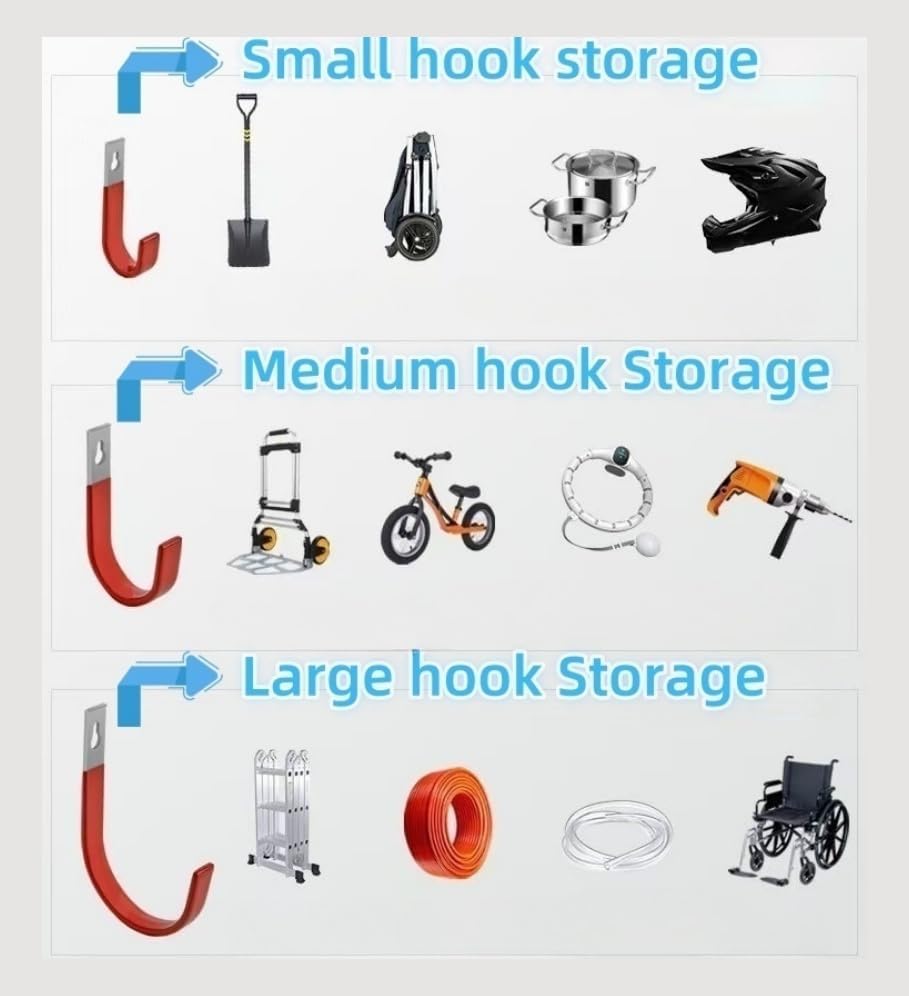2Pcs Heavy-Duty wall Flat Iron Hooks with Anti-Slip PVC Coating, J-Shaped Hooks for organizing Garage and Garden Tools (Large)