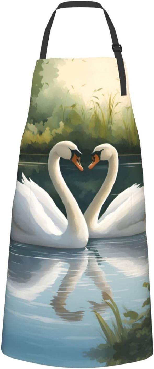 Beautiful White Swans on The Lake Print 28 x 33in Waterproof Apron with Pockets Fashionable Versatile Smock for Baking