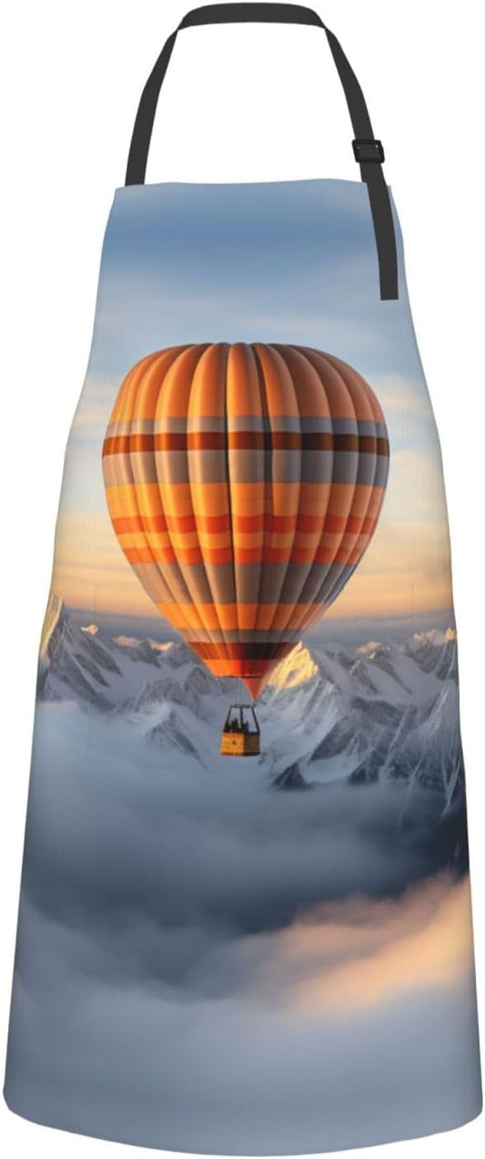Mountain Hot Air Balloon print Waterproof apron with pocket adjustable cooking apron for adult kitchen bibs to bake