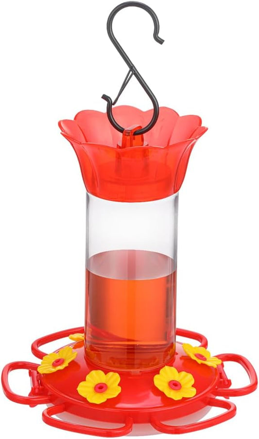 Plastic Hummingbird Feeders for Outdoors Hanging, 1 Pack Humming Bird Feeders with 6 Feeding Ports, Built-in Ant Moat, Wild Bird Feeder for Outside Garden, Leak-Proof, Red (12 oz)