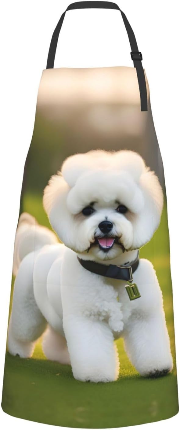 Bichon Frise Dog on the grass print Waterproof apron with pocket adjus