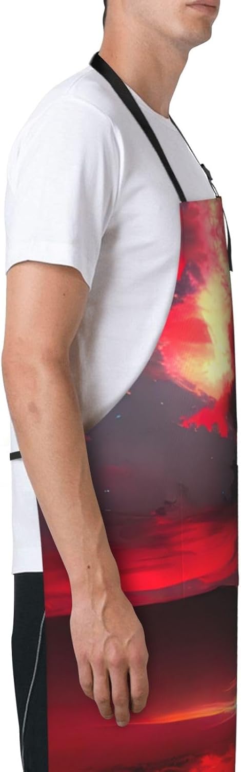 Red Sky at Night Starry print Waterproof chef's apron with pocket apron for kitchen cooking baking barbecue and gardening