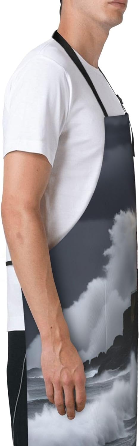 Lighthouse In Storm print Waterproof chef's apron with pocket apron fo