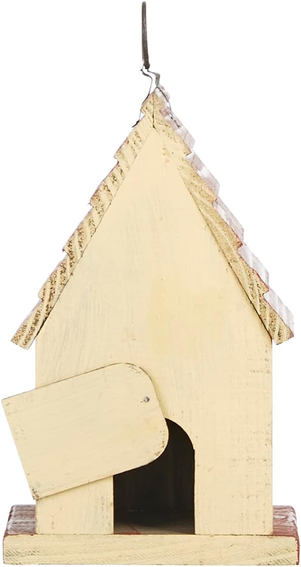 Glitzhome Hanging Bird House for Outdoors, 9" H Hand Painted Wooden Cottage Blue Bird House Garden Birdhouse for Outside for Hummingbird Wren Finch Cardinals Cedar