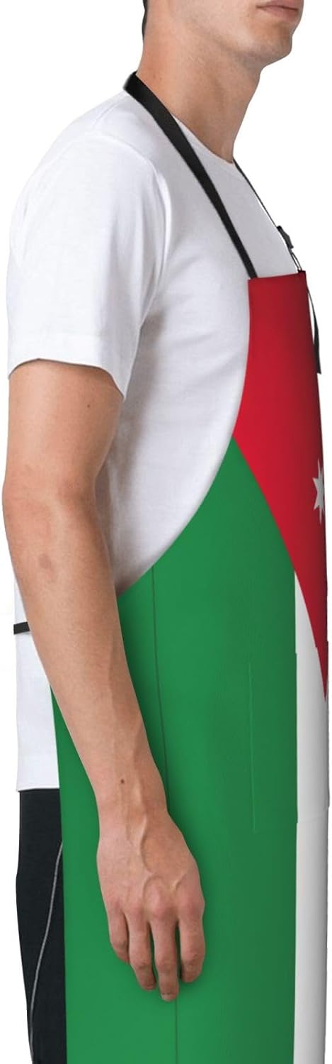 Jordanian flag print Waterproof chef's apron with pocket apron for kitchen cooking baking barbecue and gardening