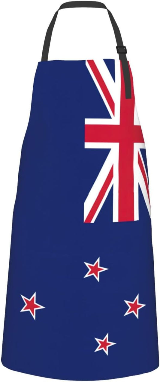 New Zealand Flag print Waterproof chef's apron with pocket apron for kitchen cooking baking barbecue and gardening