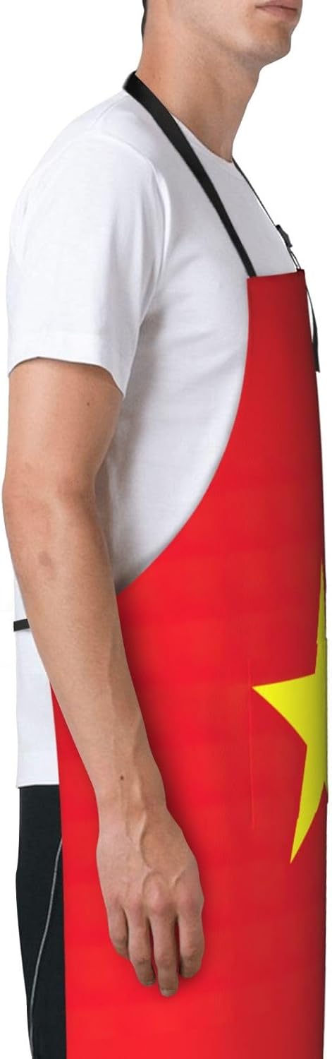 Vietnamese flag print Waterproof apron with pocket adjustable cooking apron for adult kitchen bibs to bake