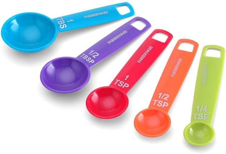 Farberware Set of 5 Measuring Spoons, Perfect for Measuring Both Wet and Dry Indgredients, Includes Detachable Ring for Optimal Storage and Organization, Dishwasher Safe, Assorted