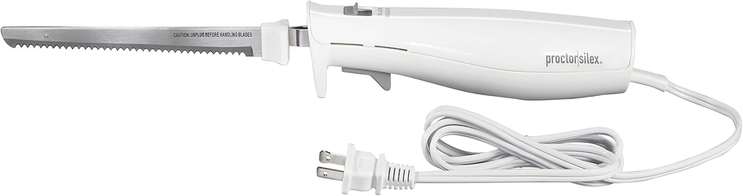 Proctor Silex Easy Slice Electric Knife for Meat Slicing, Poultry, Bread, Crafting Foam and More, Lightweight with Contoured Grip, White, (74312)