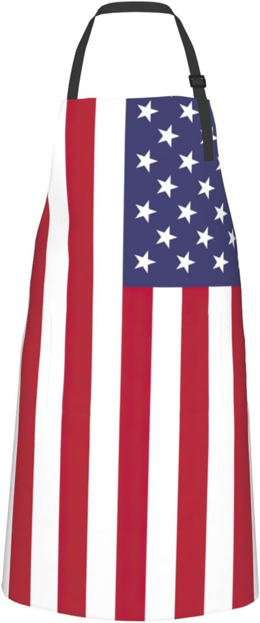 American flag print Waterproof chef's apron with pocket apron for kitchen cooking baking barbecue and gardening