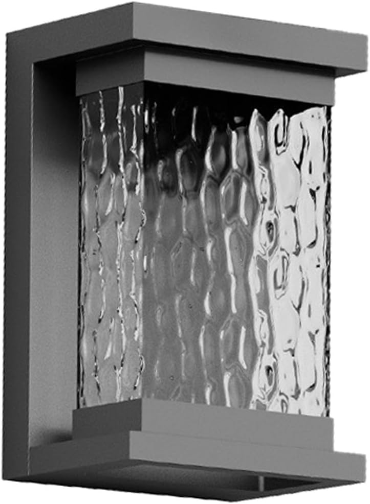 Solar Outdoor Wall Sconce, Modern Stainless Steel Lamp with Water Ripple Glass, Waterproof Dusk to Dawn LED Exterior Fixture for Porch Patio Garden Villa Entryway Terrace Cottage(Large)