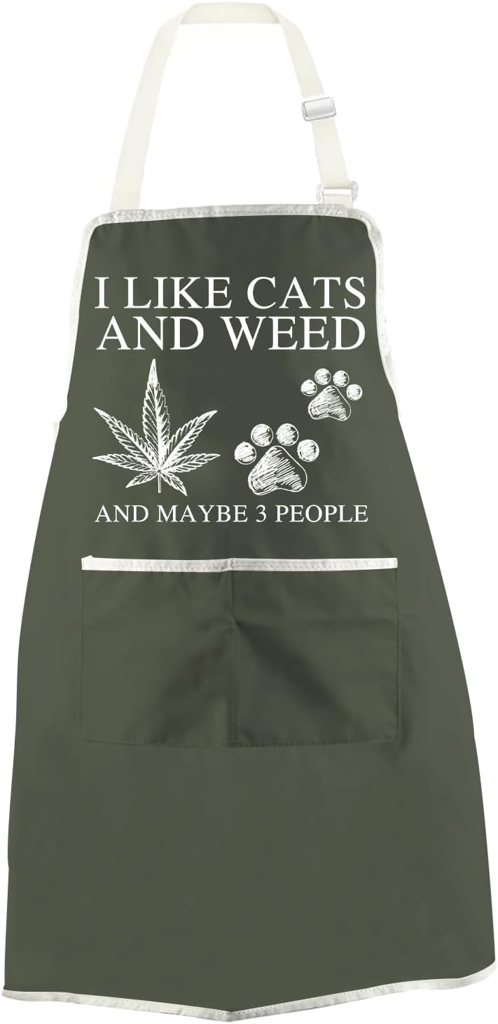 WCGXKO Funny Weed Leaf Inspired Kitchen Apron Weed Themed Inspired Gift Cannabis Stoner Smoker Gift for Weed Lover