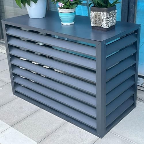 Gray Aluminum Air Conditioner Cover, Mini Split Heat Pump Protection, Outdoor AC Unit Shield, Plant Stand, Noise Reduction, Durable Weatherproof Design, Fits Most Units