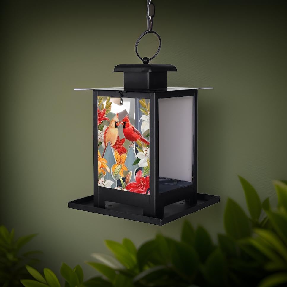 Carson 12" Cardinal Pair Bird Feeder - Cardinal Bird Feeder - Country Home Decor for Porch - Hanging Bird Feeder for Country Home Decor - Floral Bird Feeder