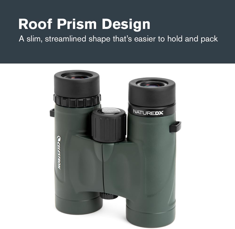 Celestron - Nature DX 8x32 Binoculars – Ideal for Birding and Outdoors – 32mm Objective Lenses – Wide 7.4° Field of View – BaK-4 Prisms – Fully Multi-Coated – Waterproof and Fogproof