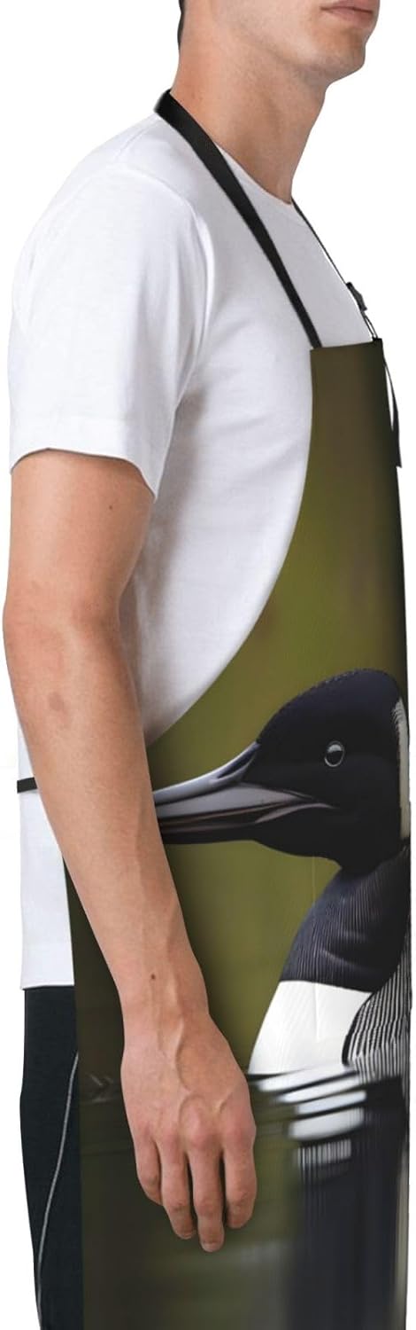 Loon Nature Bird print Waterproof apron with pocket adjustable cooking apron for adult kitchen bibs to bake