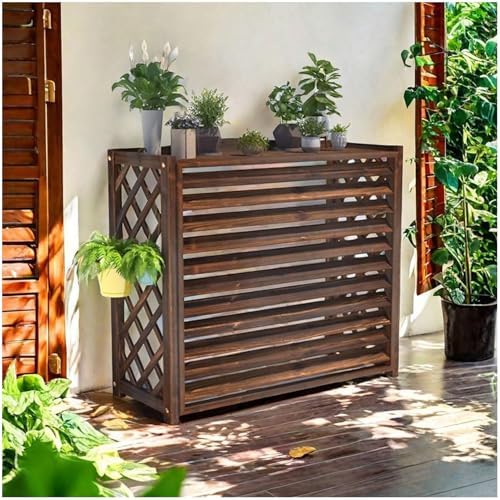 Solid Wood Outdoor Air Conditioner Cover - Sunproof & Waterproof Protection, Versatile Plant Display Stand & Outdoor Storage Shelf, 100x43x94cm for Garden Use