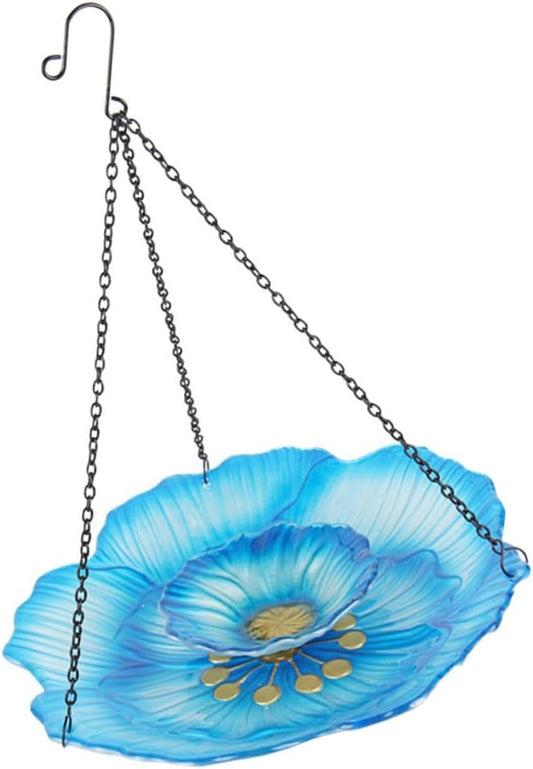 Milisten Double-Layer Outdoor Hanging Bird Feeder with Dark Blue Glass Dish, Portable Hummingbird Feeder and Bird Bath for Garden and Patio Wildlife