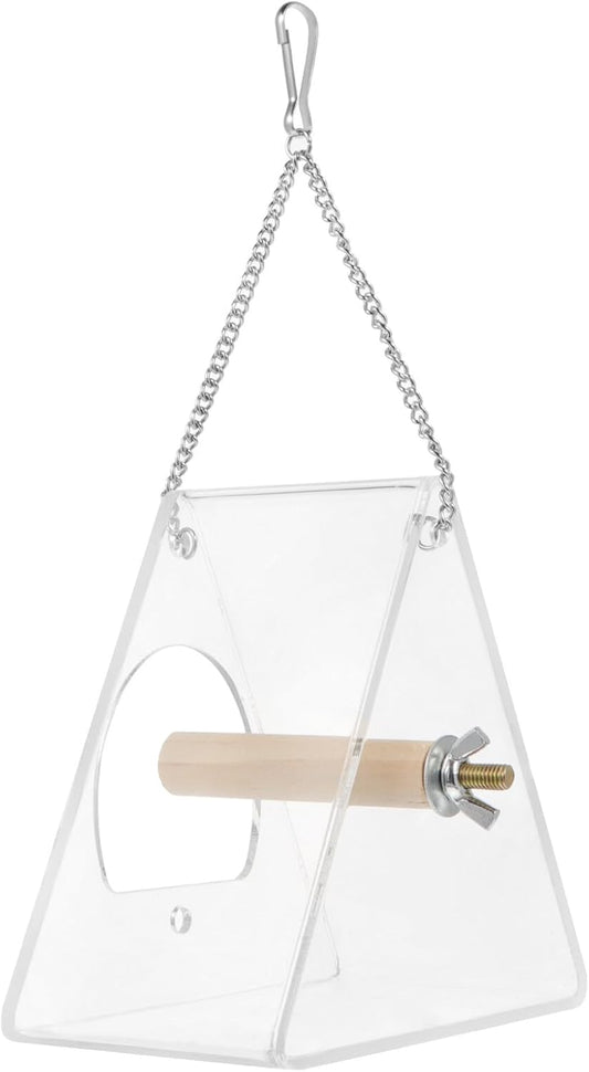 FAVOMOTO Acrylic Hanging Triangle Bird Feeder with Sucker Outdoor Bird Food Container for Window Feeding