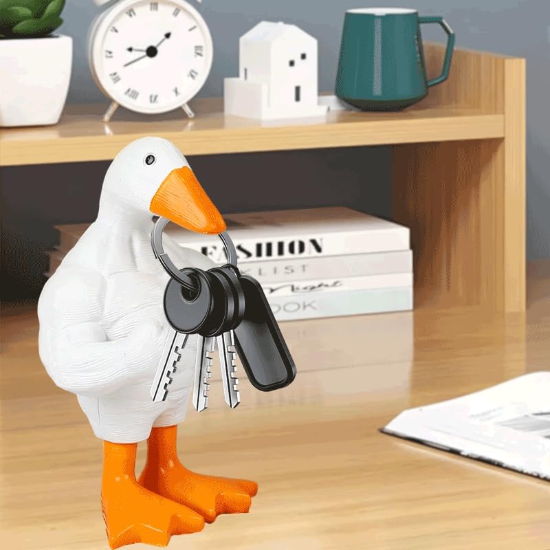 Fun Muscular Buff Duck Statue Ornament Cute Funny Muscle Goose Duck Sculptures Magnetic Key Holder Tool Organizer Holder Figurine Ornaments For Home Living Room Bedroom Housewarming Ideas Gift (1PCS)