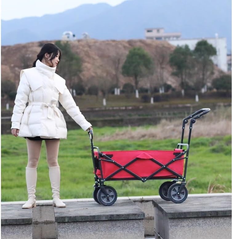Portable Camping Cart,Portable Folding Camping Beach Trolley Wagon Cart for Outdoor Activities with 4 Wheels and Pull Handle