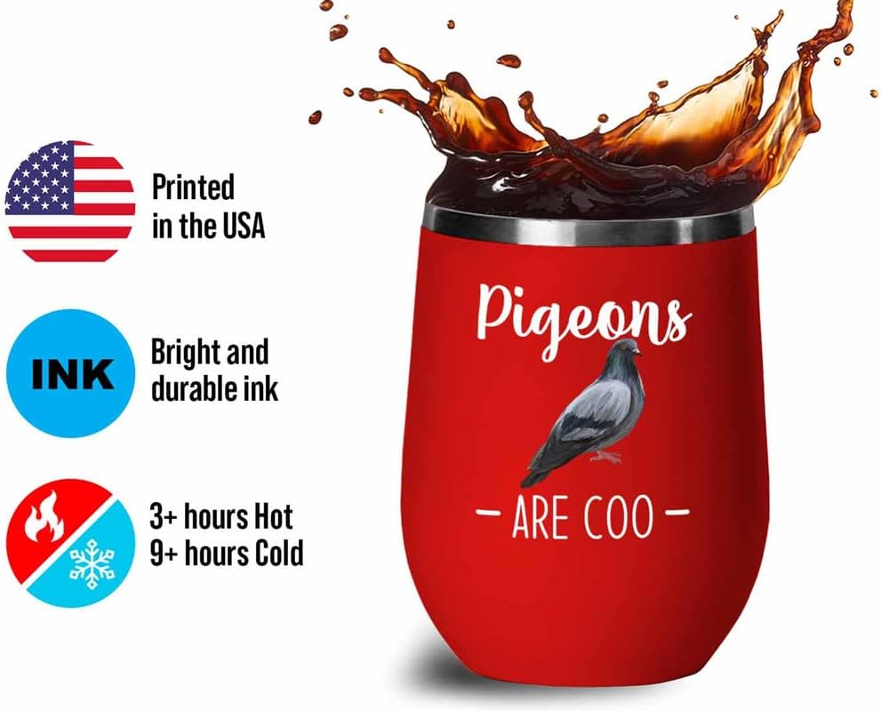 Bird Lover Red Edition Wine Tumbler 12oz - Pgeons are coo - Hummingbird Nest Cage Parrot Dad Gardening Outdoor Birdwatcher Feeder