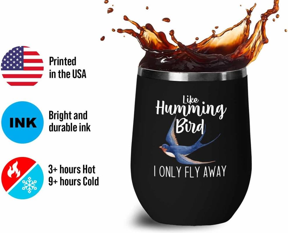 Bird Lover Black Edition Wine Tumbler 12oz - Humming Bird Fly Away - H