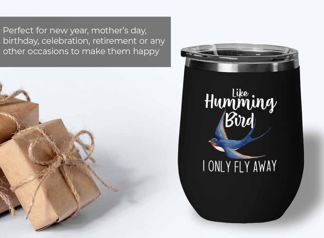 Bird Lover Black Edition Wine Tumbler 12oz - Humming Bird Fly Away - H