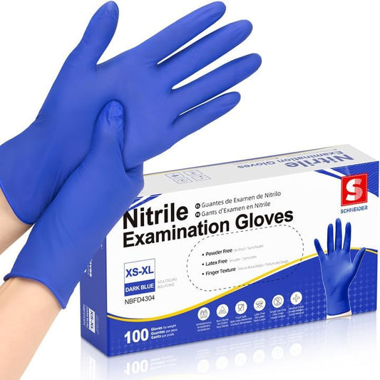 Schneider Nitrile Exam Gloves, Dark Blue, Disposable Gloves, Latex-Free, Powder-Free, Food Safe for, Cooking, Household Use