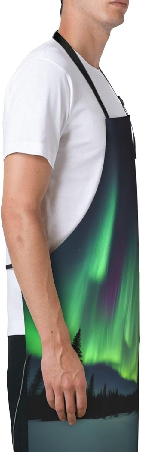 Northern Lights Painting print Waterproof chef's apron with pocket apron for kitchen cooking baking barbecue and gardening