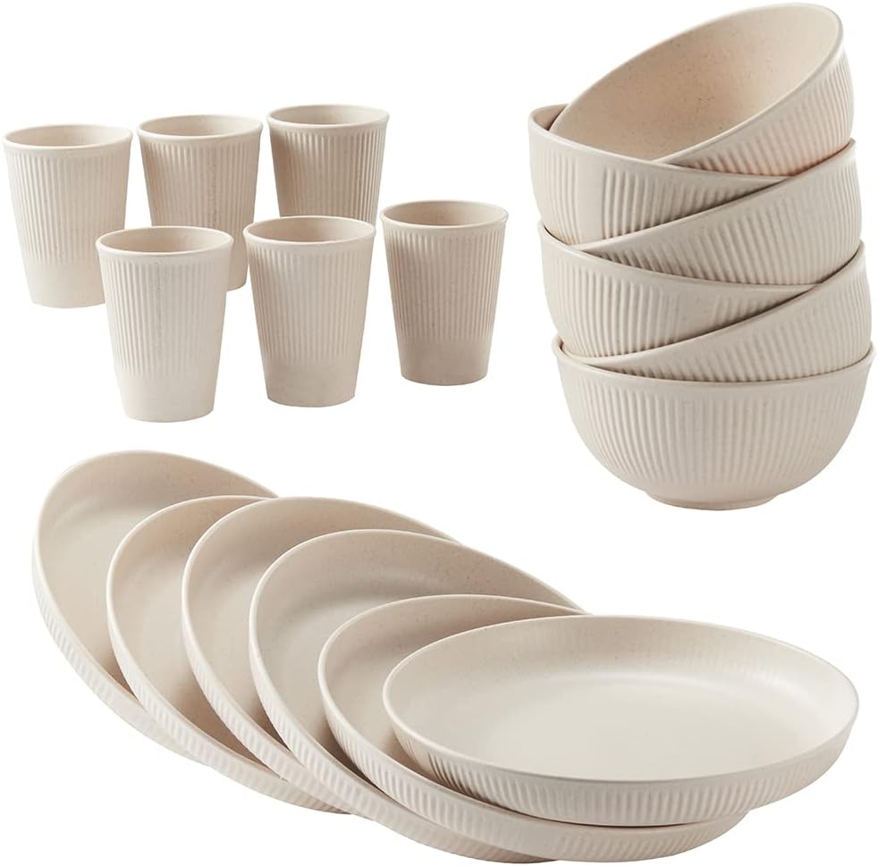 18pcs Wheat Straw Dinnerware Sets HXYPN Unbreakable Reusable Dinnerwar