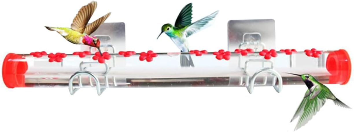 Window Hummingbird Feeder Bird Feeding Station with 12 Feeding Ports and Bird Habitat Perch Red 15.7 Inch. Bird Feeding Station
