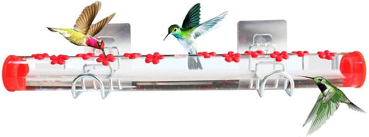Window Hummingbird Feeder Bird Feeding Station with 12 Feeding Ports and Bird Habitat Perch Red 15.7 Inch. Bird Feeding Station