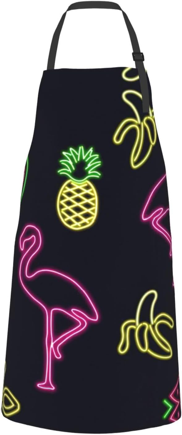 Pineapple Banana Flamingo Print 28x33 In Adult Kitchen Apron with Pockets Versatile Chef Smock for Cooking Baking