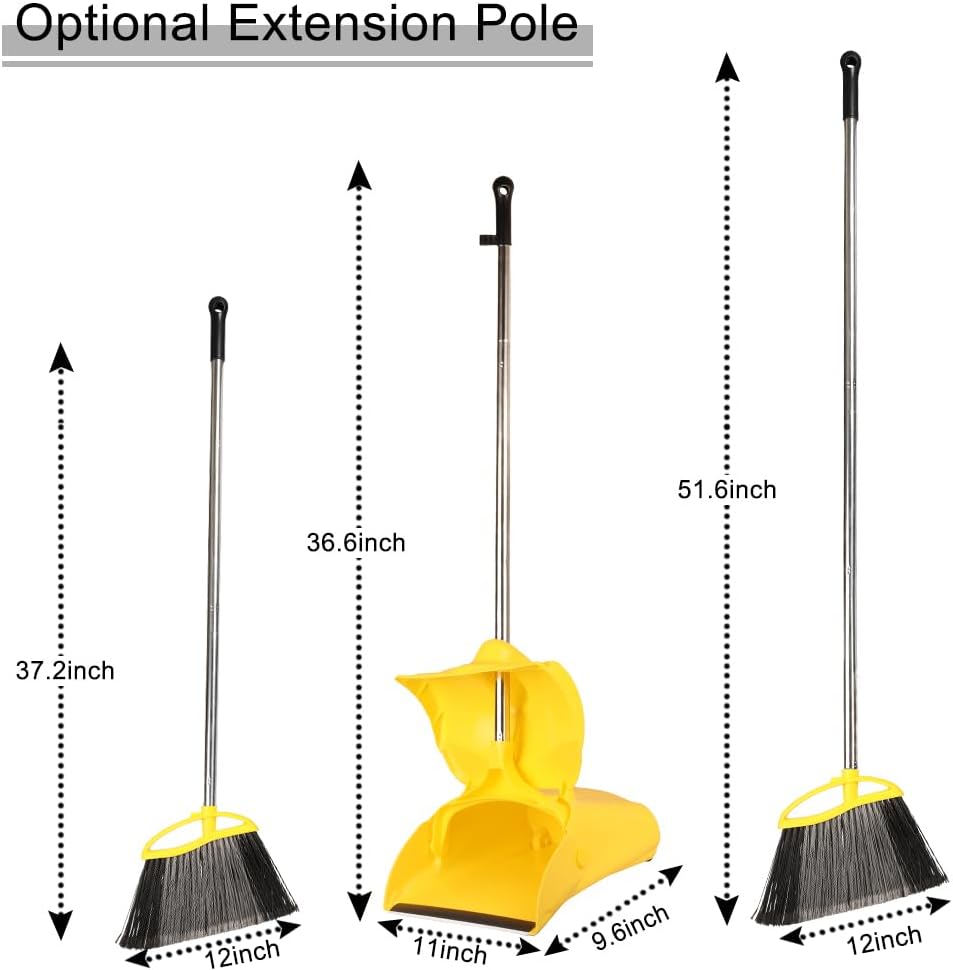 Heavy Duty Outdoor Broom and Dustpan Set - 145CM Extra Long Handle, St
