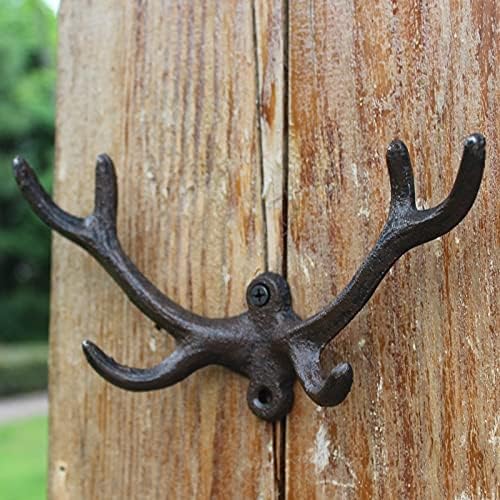 KiaoTime Vintage Cast Iron Deer Antlers Wall Coat Hooks Hanger Rack Wa