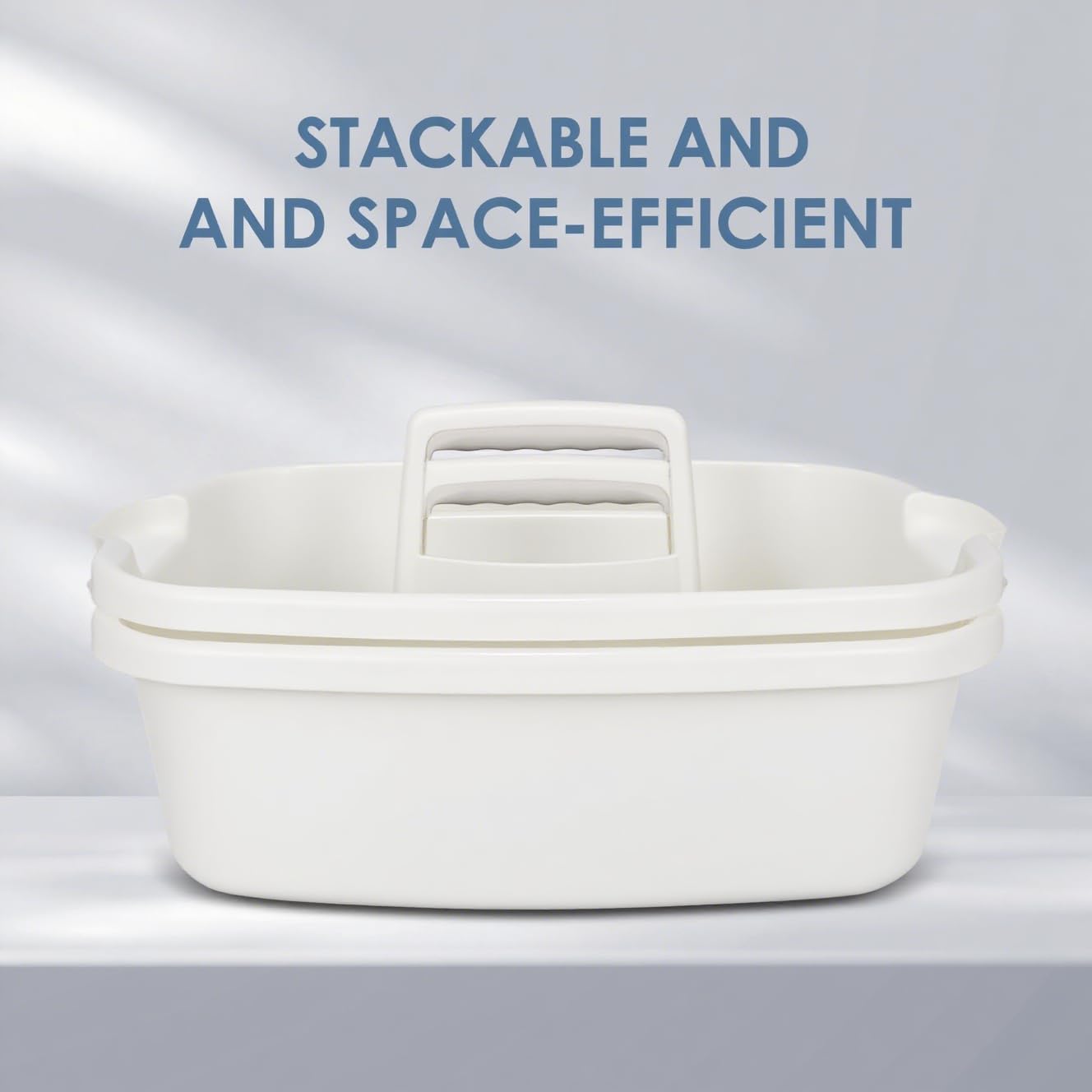 Cleaning Supplies Caddy with Handle, Portable Shower Caddy Organizer Plastic Basket with Handle, Stackable Tool Storage for Bathroom, Garden, Kitchen, Home Organization, White