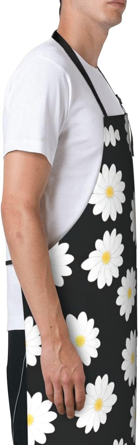 White Daisy 2 Print Laundry apron 28x33 In Waterproof Kitchen Apron with Pockets for Cooking Baking