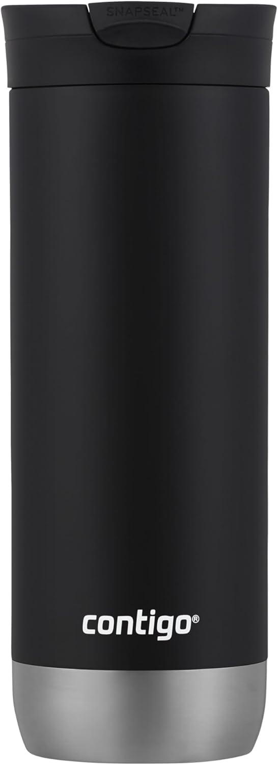 Huron Vacuum-Insulated Stainless Steel Travel Mug, 16oz Licorice - Leak-Proof Lid for Hot/Cold Beverages, Fits Most Cup Holdersand Brewers