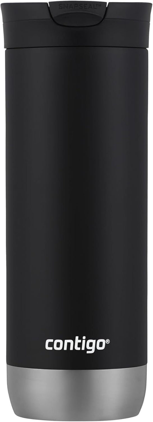 Huron Vacuum-Insulated Stainless Steel Travel Mug, 16oz Licorice - Leak-Proof Lid for Hot/Cold Beverages, Fits Most Cup Holdersand Brewers