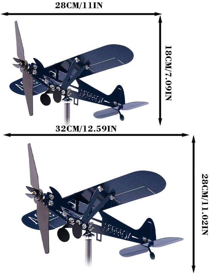 Blue Airplane Weathervane, Kinetic Metal Wind Spinners for Yard and Garden, 3D Kinetic Wind Spinner Wind Catchers Sculpture, Airplane Weathervane Metal Wind Spinner (28 x 32 cm)