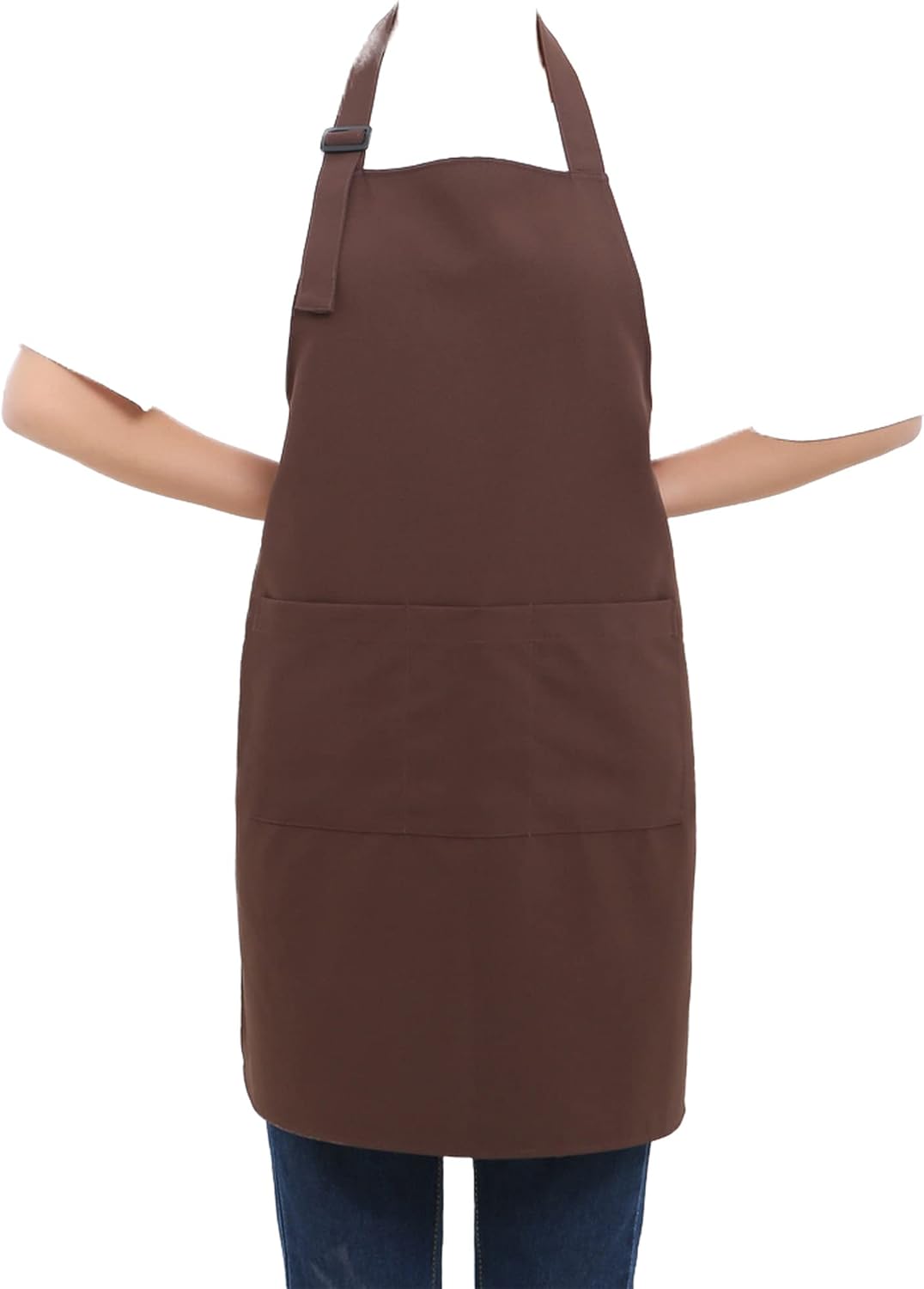 (5 set Brown Professional Resist Water Adjustable Extra Long Bib Apron 3 Pockets Home Kitchen Garden Restaurant Cafe Bar Pub Bakery for Cooking Chef Baker Servers Craft Unisex