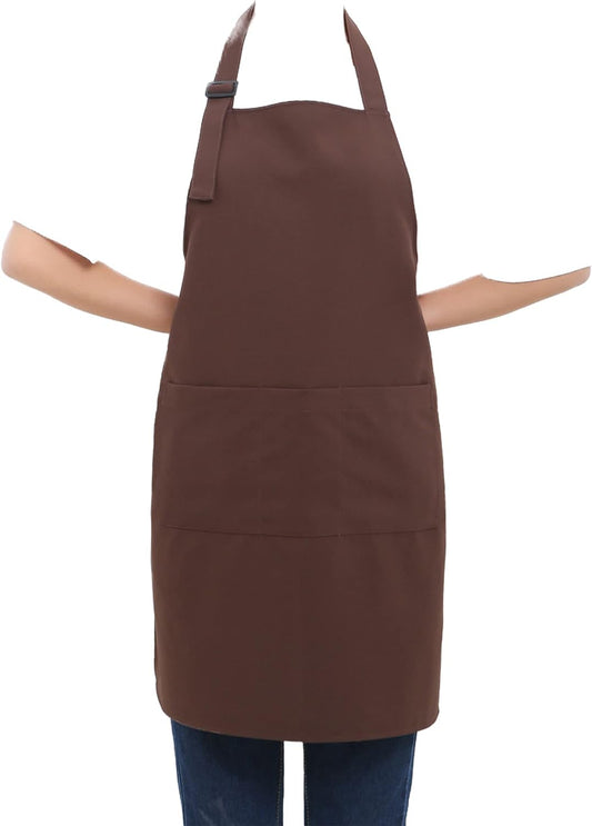 (5 set Brown Professional Resist Water Adjustable Extra Long Bib Apron 3 Pockets Home Kitchen Garden Restaurant Cafe Bar Pub Bakery for Cooking Chef Baker Servers Craft Unisex