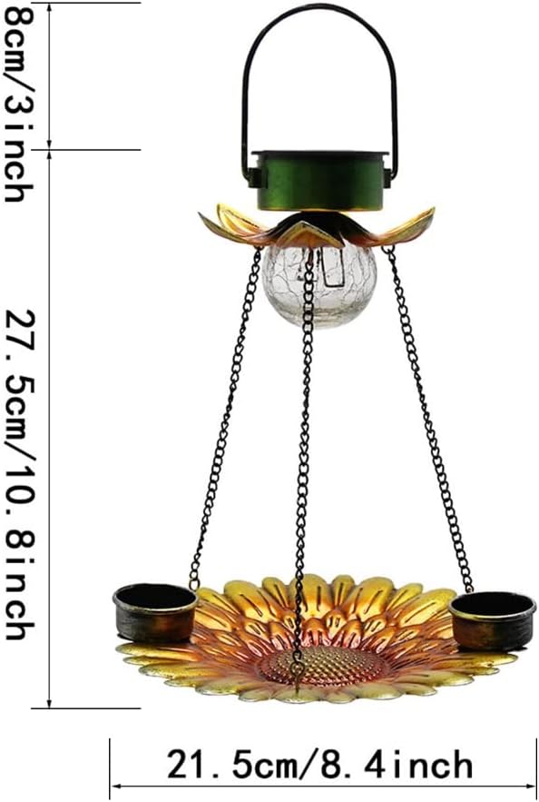 Bird Feeder Outdoor Hanging Bird Feeders Solar Flower LED Bird Feeder with Drinking Cup for Wild Bird Yard Decoration