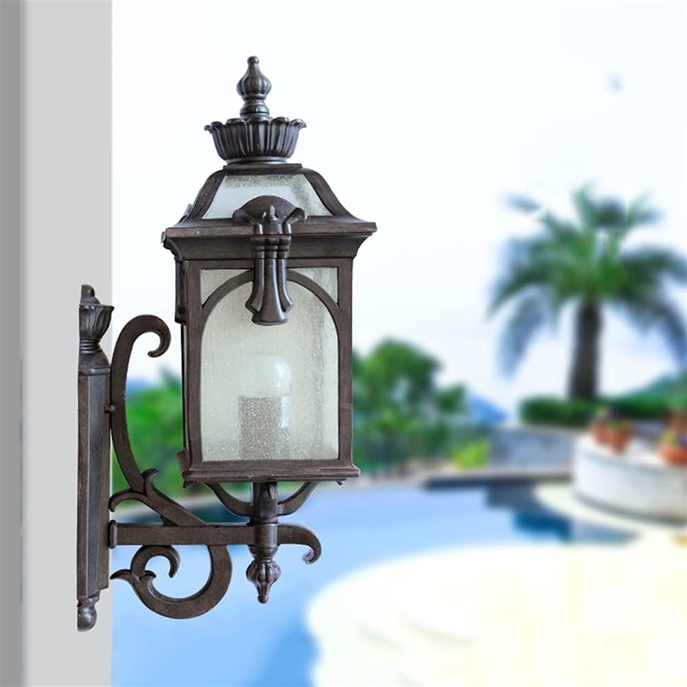 Garden Antique Outdoor Wall Sconces Die-cast Aluminum Waterproof Bracket Lamp with Seed Glass Shade Lantern Lights Mount Lighting 49cm for Villa Decor