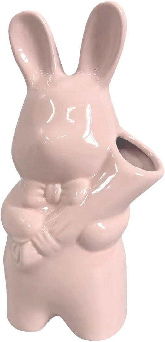 FAVOMOTO Hydroponic Ceramic Flower Vase Cute Bunny Planter Pot with Realistic Rabbit Sculpture for Living Office Decor Porcelain Rabbit Vase for DIY Floral Arrangements and Home Accent