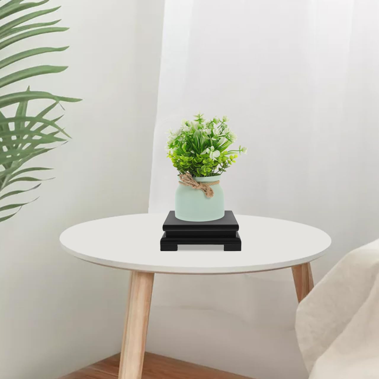 DECHOUS Square Wooden Display Stand Black - Wood Vase Pedestal Stand Display Base for Small Plant Pot, Buddha Statue, Fish Tank, Home Office Farmhouse Decoration, 6x2 Inch