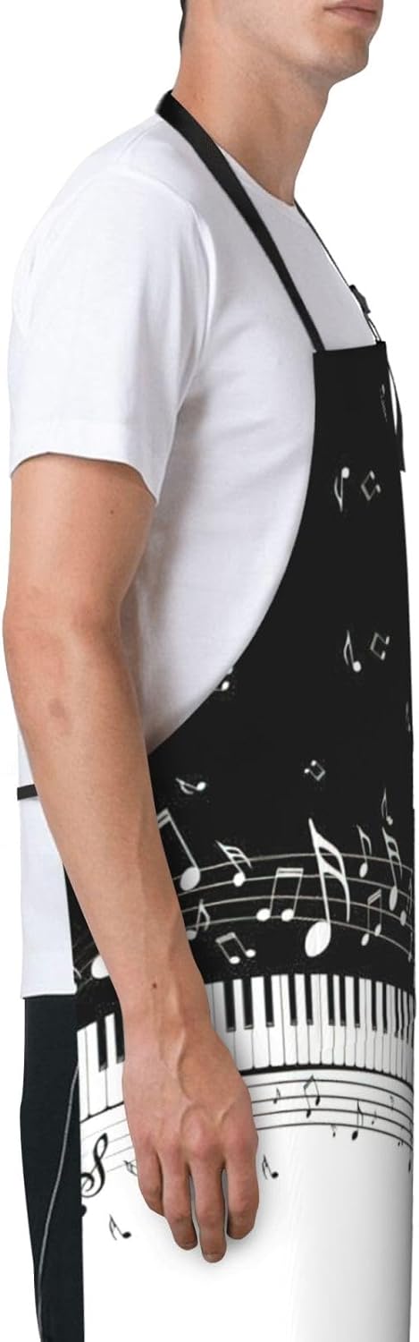 Piano Keys with Musical Notes Print Laundry apron 28x33 In Waterproof Kitchen Apron with Pockets for Cooking Baking