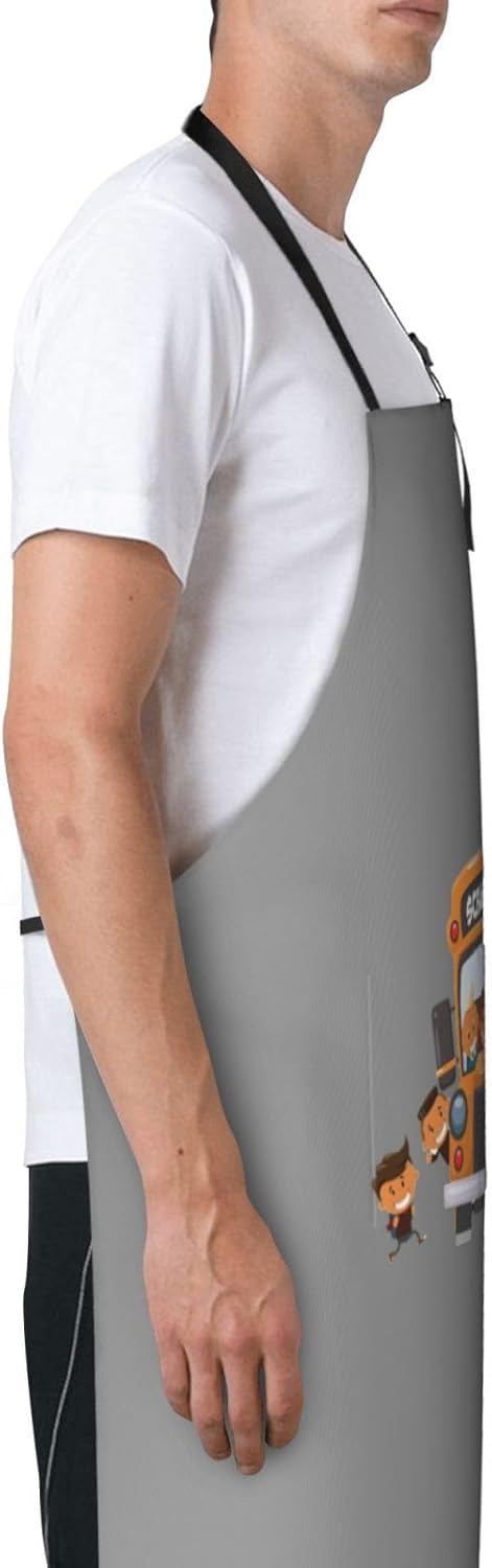 School Bus print Waterproof apron with pocket adjustable cooking apron for adult kitchen bibs to bake